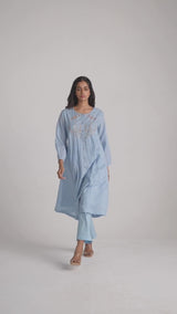 Airy Blue Mul-Chanderi Co-ord Set