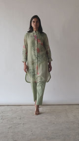 Pistachio Floral Printed Bemberg Silk Co-ord Set