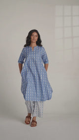 Blue and White Cotton Print Co-ord Set