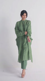 Hedge Green Zari Linen Festive Co-ord Set