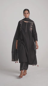Black Embroidered Kurta Set
