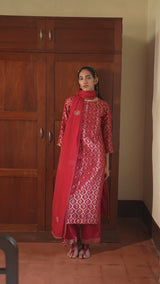 Tango Red Woven Silk Salwar Suit