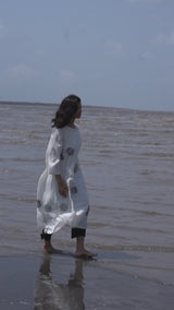 Cream And Black Cotton Woven Kurta With Cotton Bottom