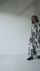 Black and White Wrap-around Bemberg Silk Dress