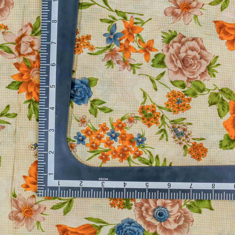 Orange Floral Pattern Cotton Fabric