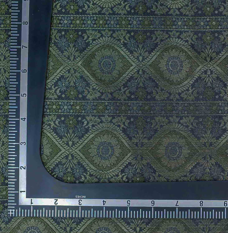 Blue Floral Pattern Woven Zari Banarasi Fabric