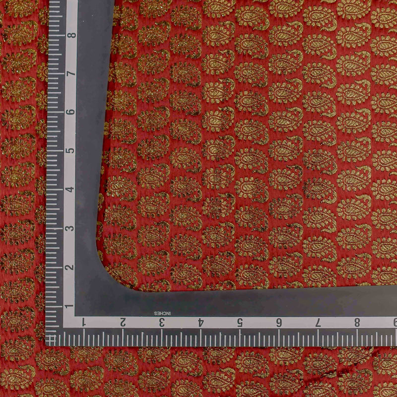 Maroon Woven Paisely Pattern Banarasi Fabric