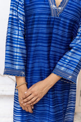 Classic Blue Silk Hand Made Tussar Silk Shibori Co-ord Set