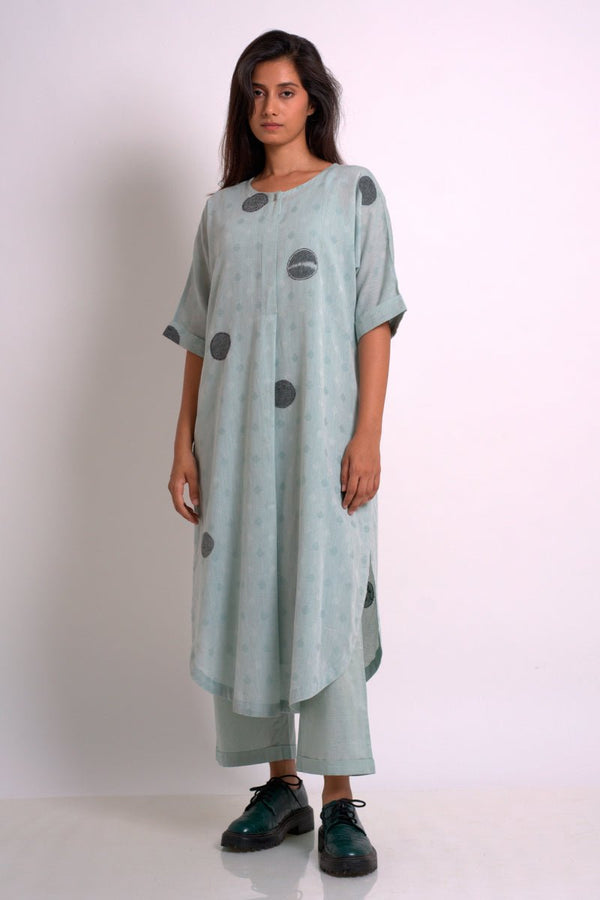 Dusty Sea Green Cotton Woven Kurta With Cotton Bottom