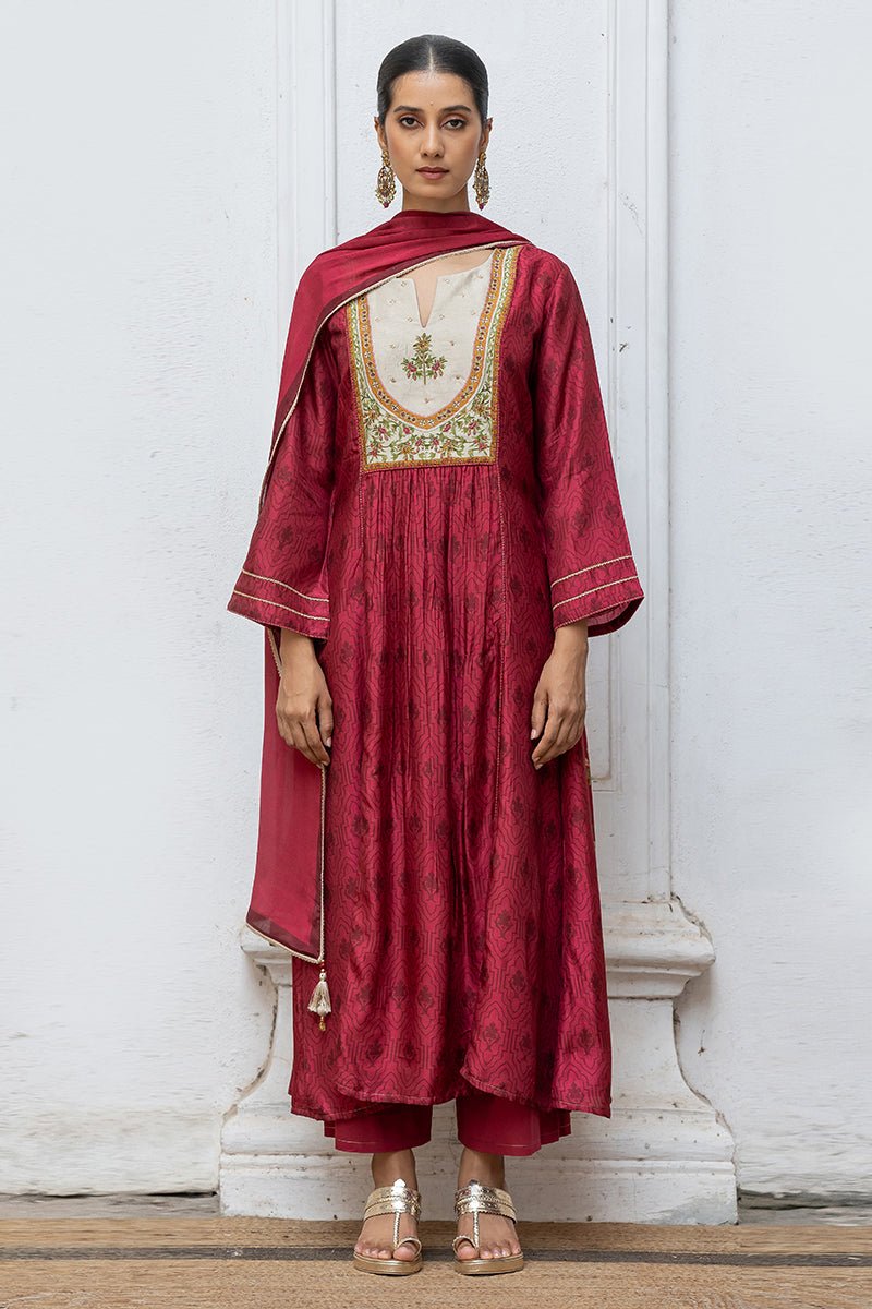 Modern Wine Berry Roman Silk Designer Traditional Party Wear Salwar Suit With Wine Berry Santool