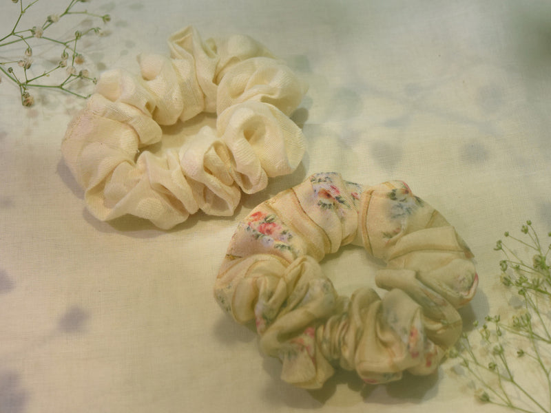 Set of 2- Printed Cotton and Muslin Scrunchies