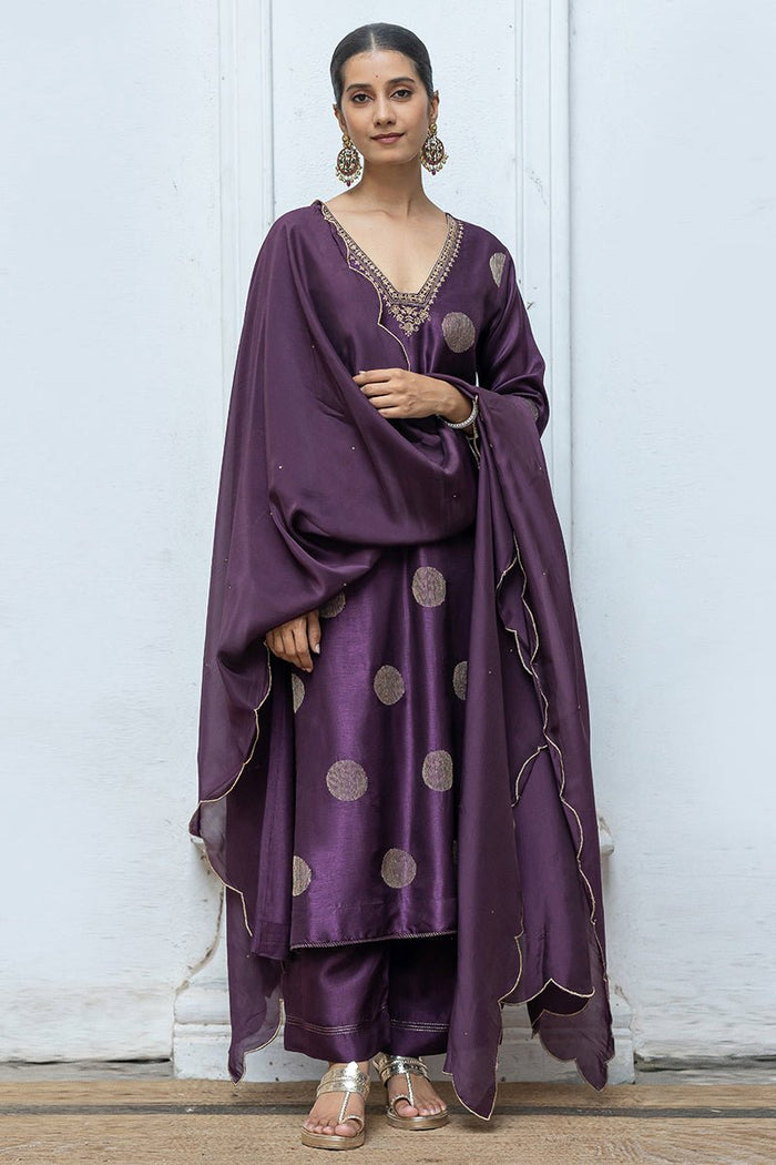 Chic Royal Purple Premium Silk Heavy Designer Traditional Wear Salwar Suit With Multi Premium Silk