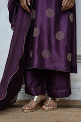 Deep Purple Golden Embroidered Raw Silk Salwar Suit With Silk Organza Dupatta