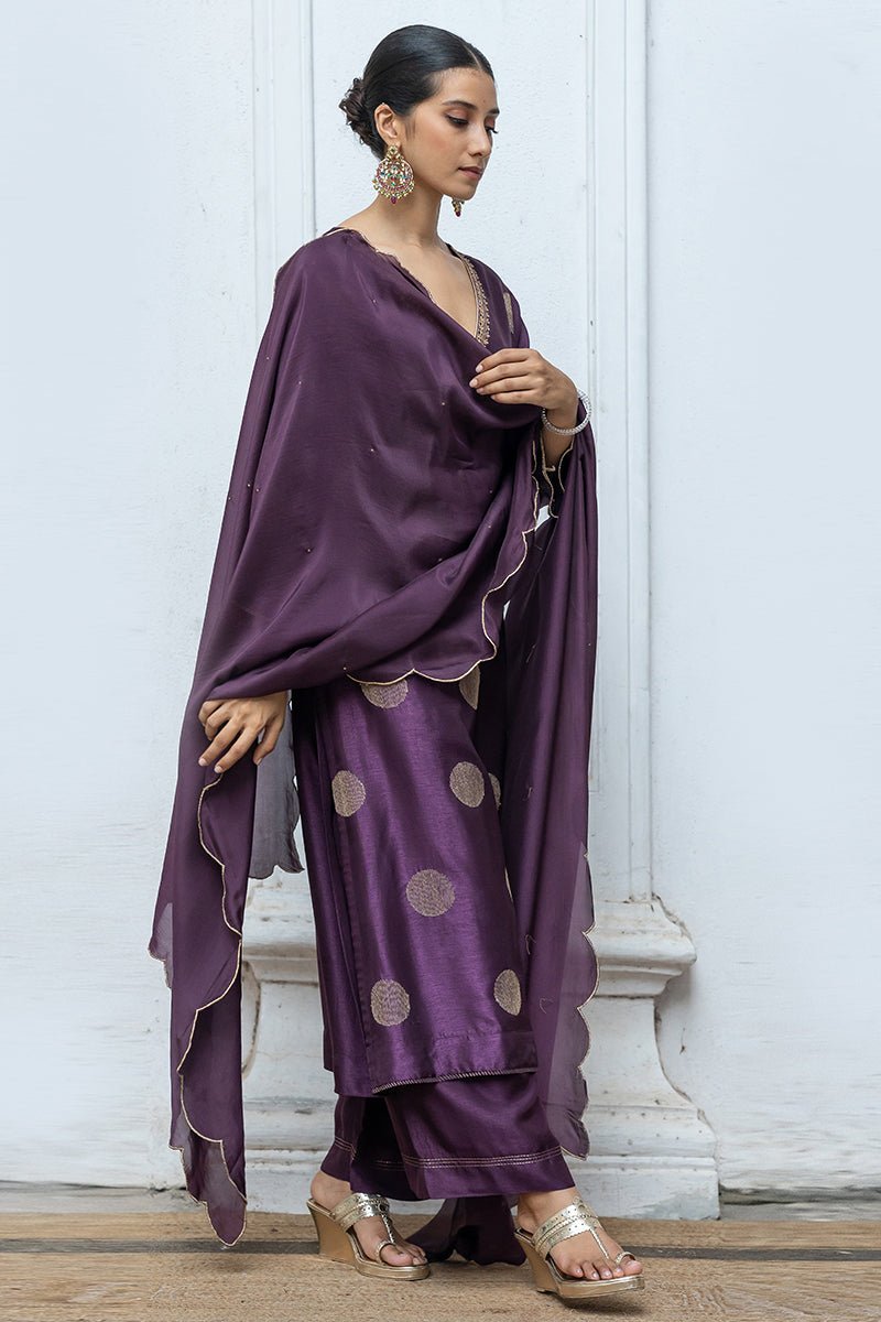 Beautiful Lavender & Gold Embroidered Premium Silk Salwar Suit