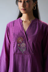 Wine Bemberg Silk Embroidered Kurta With Cotton Bottom