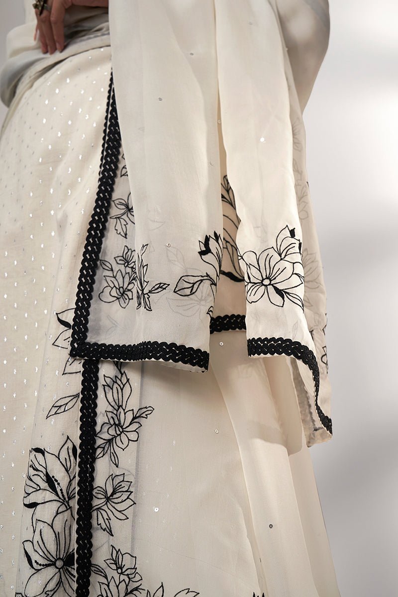 Off White Handloom Woven Cotton Jacquard Angrakha Suit With Organza Dupatta With Embroidery Detailing