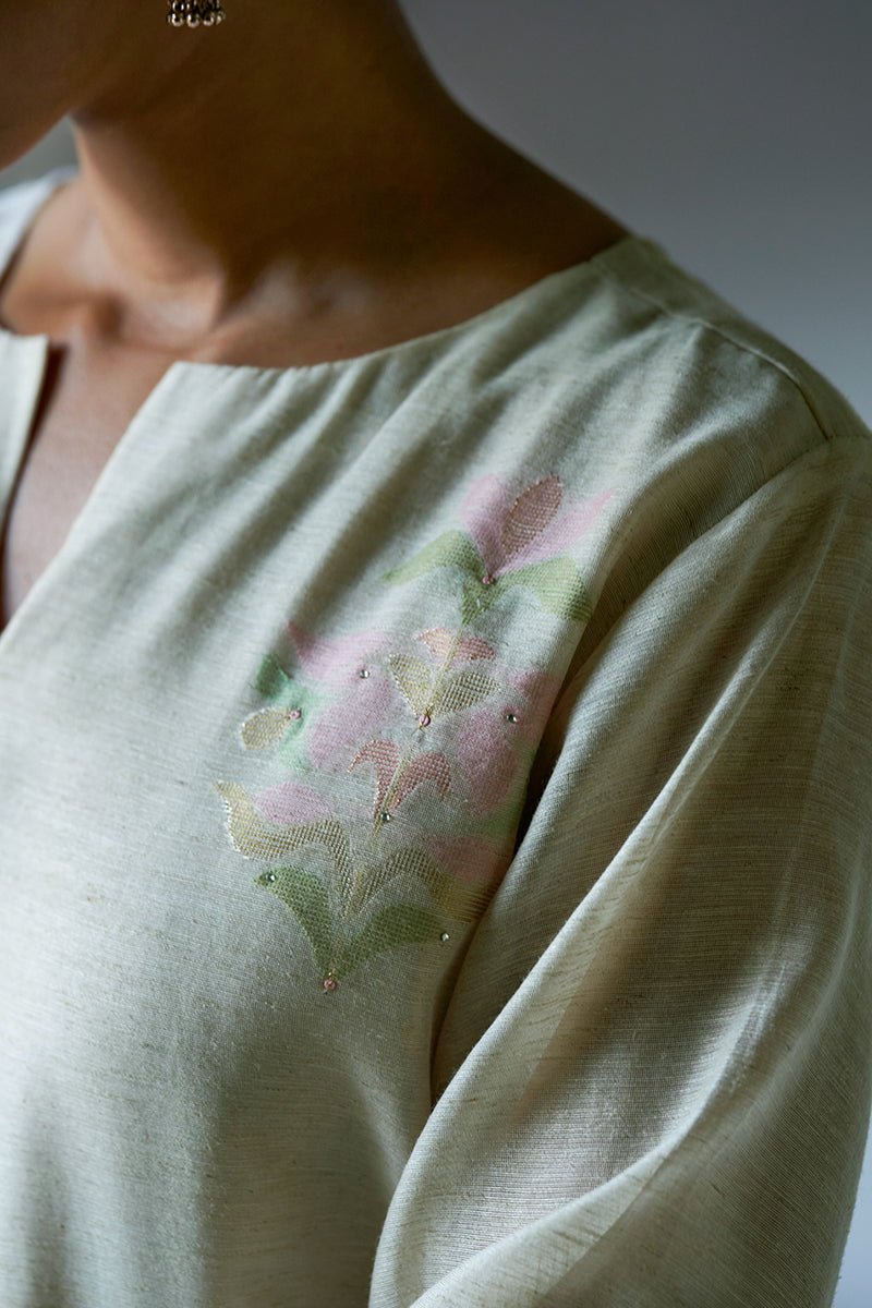 Birch Cream Woven Kurta Suit Set With Hand Work Detailing