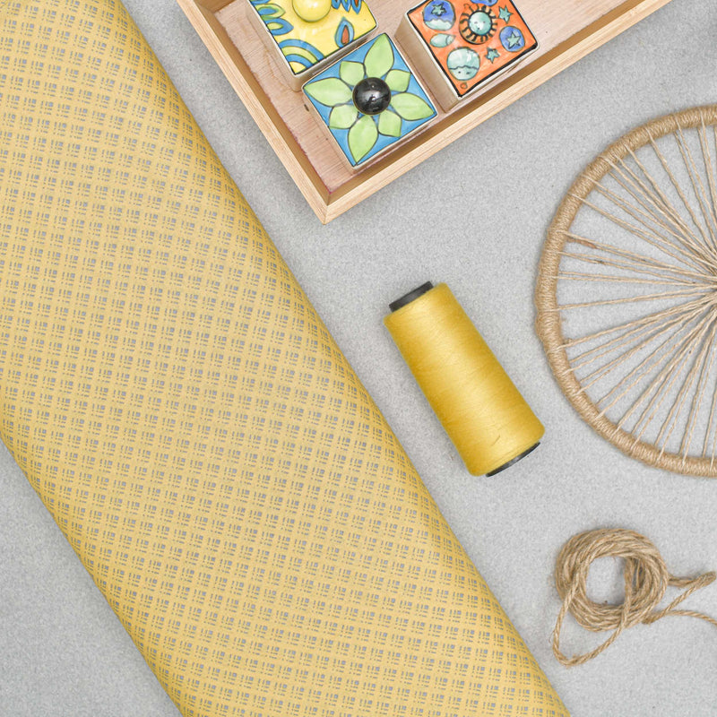 Yellow Small Geometrical Screen Printed Cotton Fabric