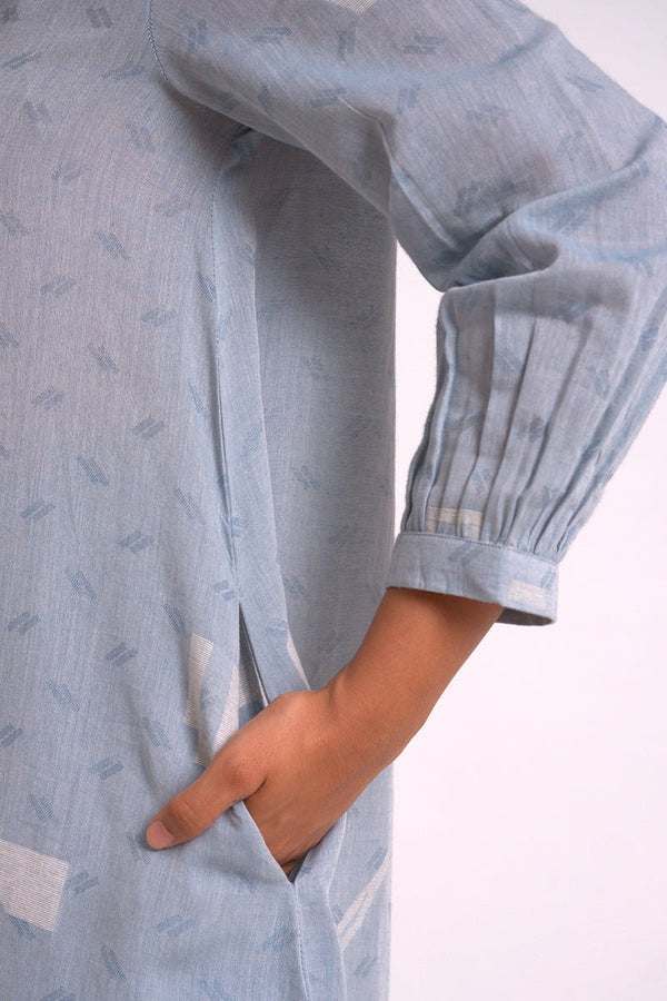 Powder Blue Woven Kurta With Printed Cotton Bottom