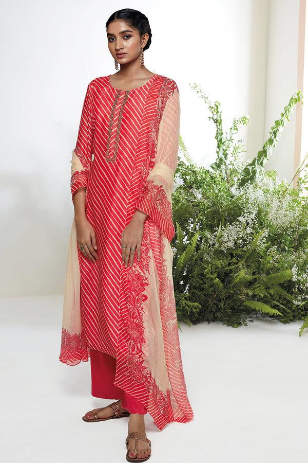 Bemberg Moonga Silk Top With Chiffon Dupatta Available In Bright Rough Pink