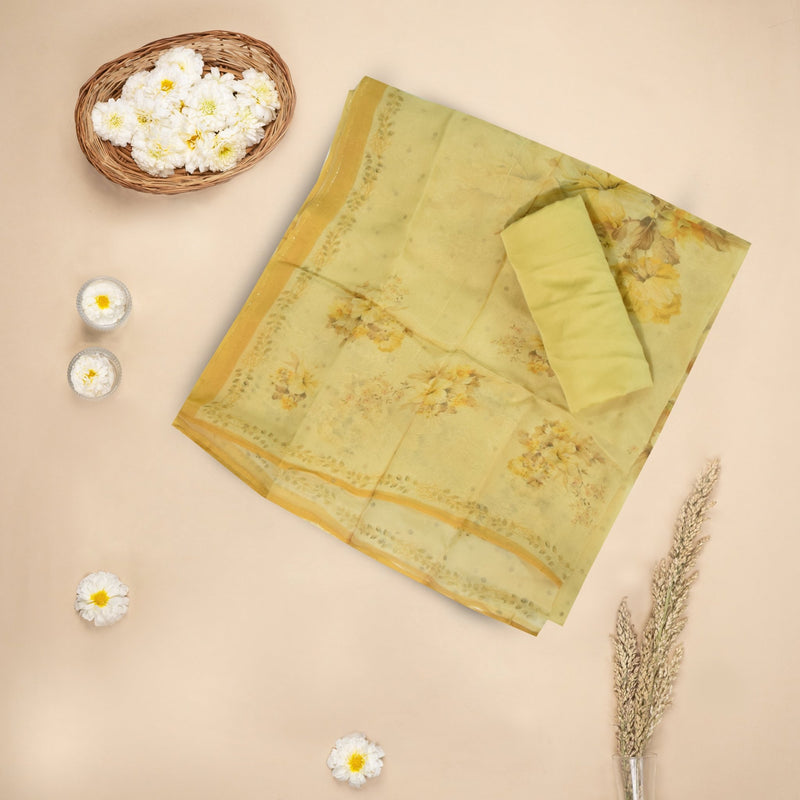 Yellow Viscose Silk Jacquard Embroidered Top With Viscose Organza Dupatta