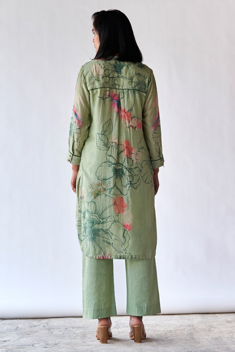 Pistachio Floral Printed Bemberg Silk Co-ord Set