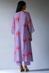 Lavender and Pink Bemberg Silk Printed Salwar Suit With Embroidery Detailing