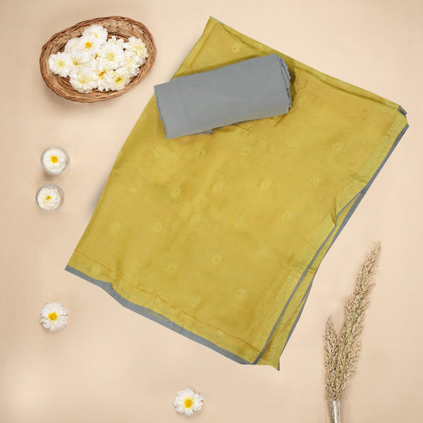 Mustard Bemberg Silk Embroidered Top With Viscose Silk Jacquard Dupatta