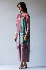 Dusty Lilac and Rose Pink Mix Colored Bemberg Silk Printed Co-ord Set