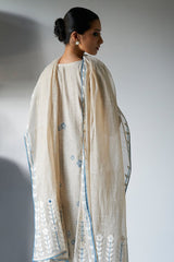 Beige Woven Kurta Suit Set With Delicate Hand Work Detailing