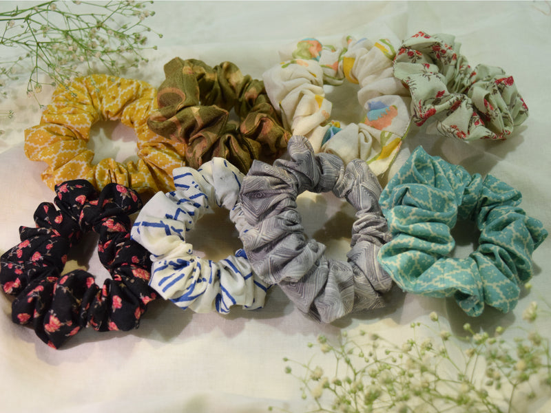 Set of 8- Printed Cotton and Muslin Scrunchies