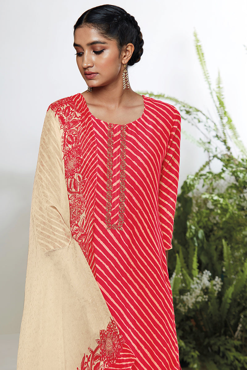 Bemberg Moonga Silk Top With Chiffon Dupatta Available In Bright Rough Pink