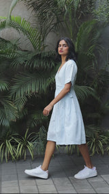 Chalk Blue Wrap-around Linen Dress