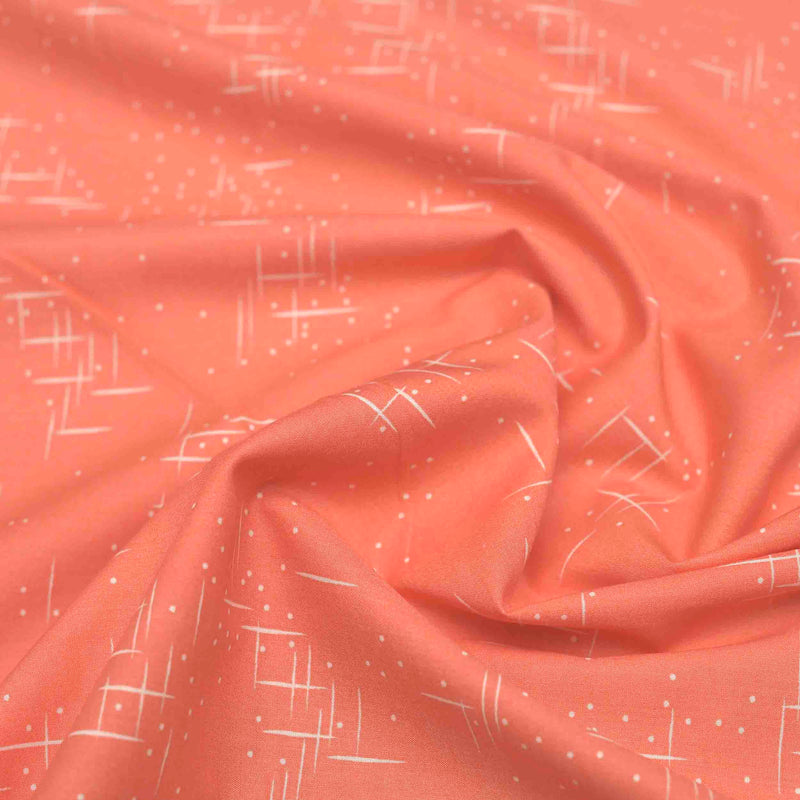 Orange Geometric Screen Printed Cotton Fabric