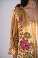 Mustard and Beige Silk Velvet Salwar Suit