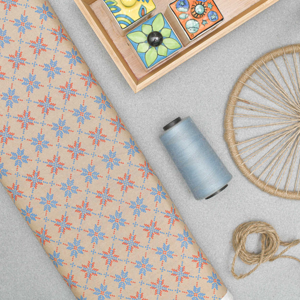 Beige Kasuthi Look Screen Printed Cotton Fabric