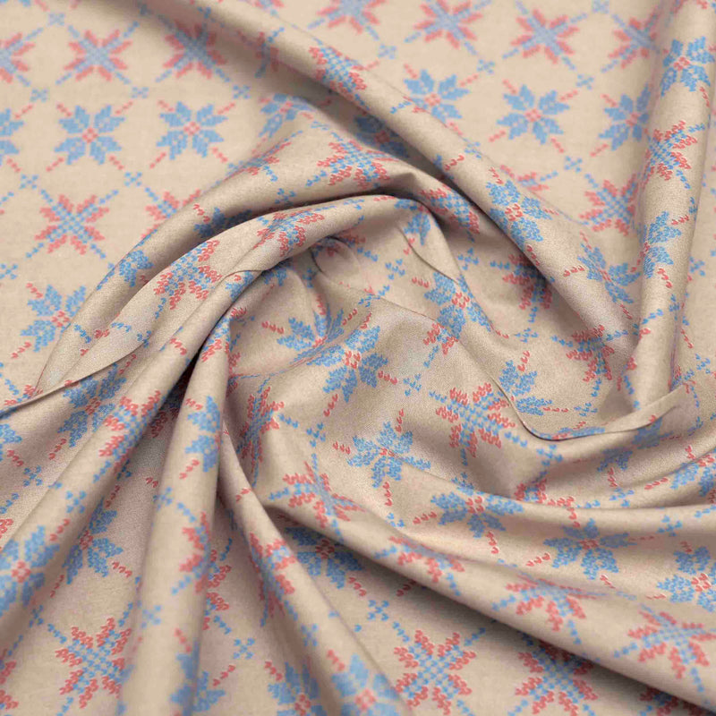 Beige Kasuthi Look Screen Printed Cotton Fabric