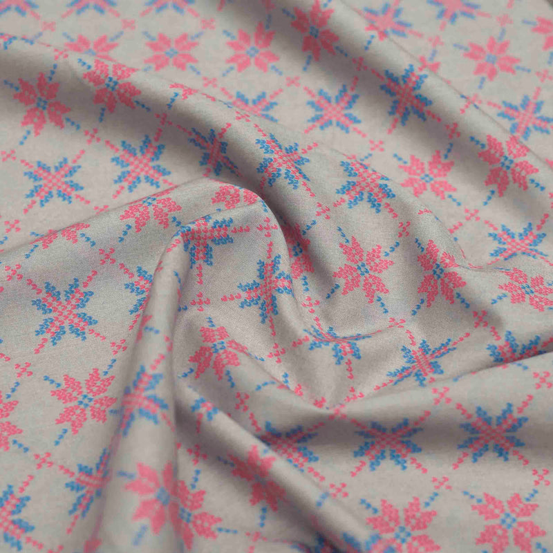 Grey Kasuthi Screen Printed Cotton Fabric