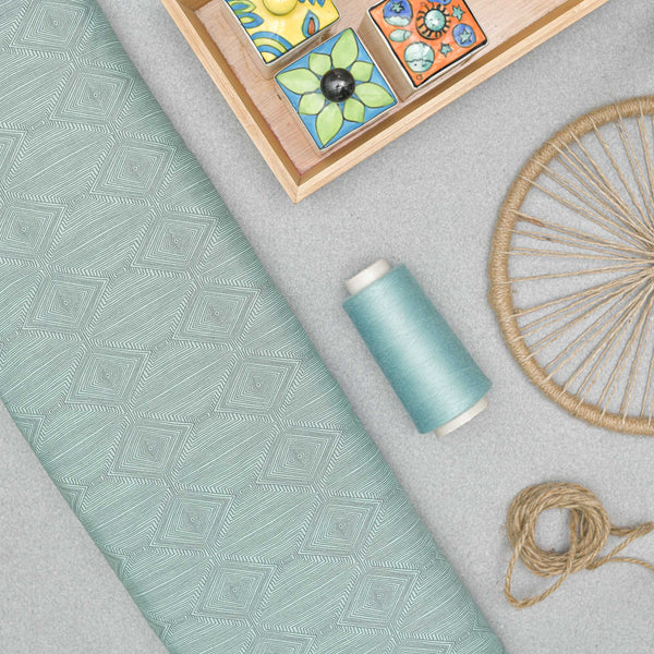 Blue Bold Diamond Screen Printed Cotton Fabric