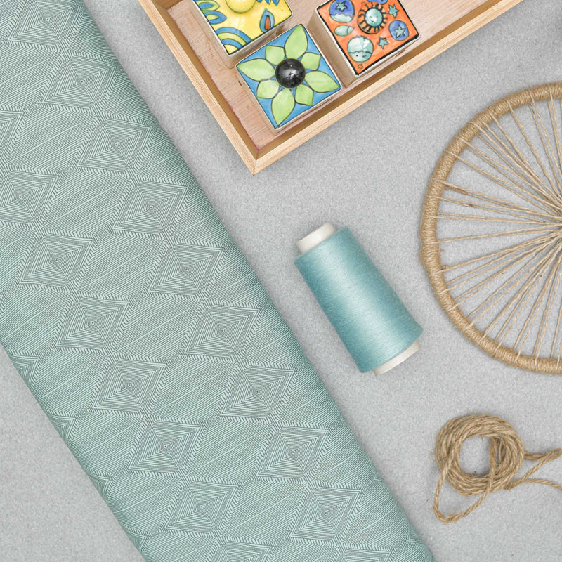 Blue Bold Diamond Screen Printed Cotton Fabric