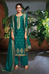 C0519-S Green Bemberg Silk Jacquard Kurta with Bemberg Silk Dupatta 