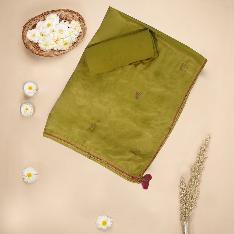 Pure Gazi Silk Embroidered Top With Satin Silk Bottom