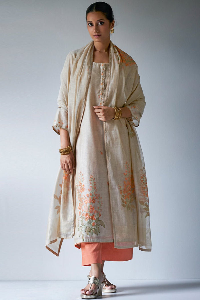 Beige Embroidery Kurta With Pant main image 0