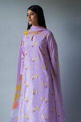 Lavender Premium Cotton Printed Salwar Suit With Delicate Bead Work Detailing