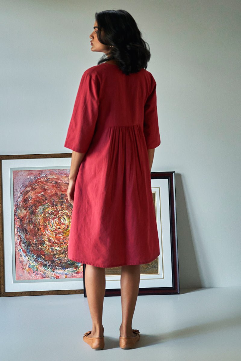 Garnet Rose and Rust Dual Tone Woven Cotton Dress