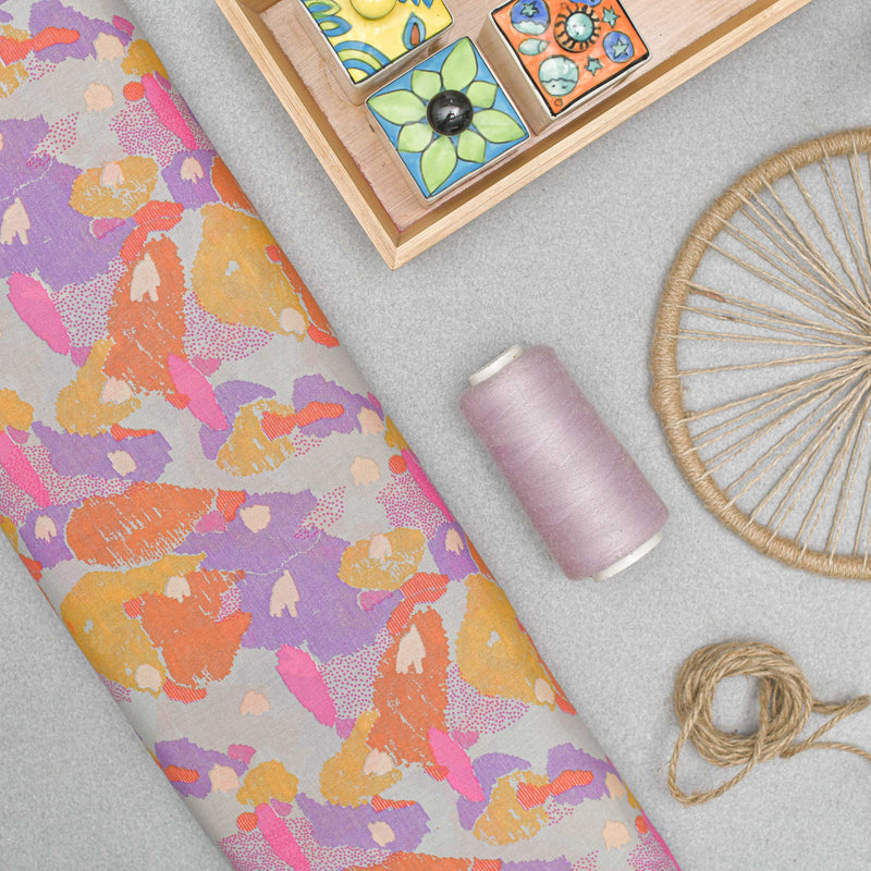 Multi Colour Abstract Screen Printed Cotton Fabric
