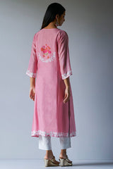Strawberry Ice Pink and Grey Bemberg Silk Salwar Suit With Delicate Embroidery Detailing