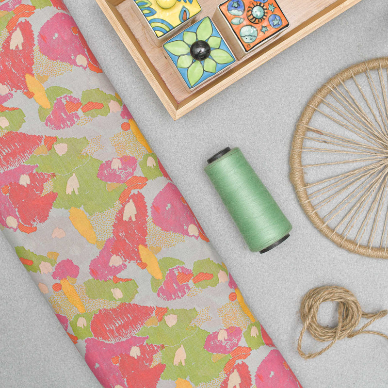 Multi Colour Abstarct Screen Printed Cotton Fabric