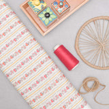 White and Red Floral Screen Printed Cotton Fabric