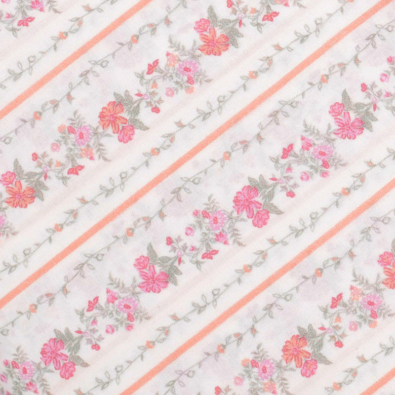 White and Pink Floral Screen Printed Cotton Fabric